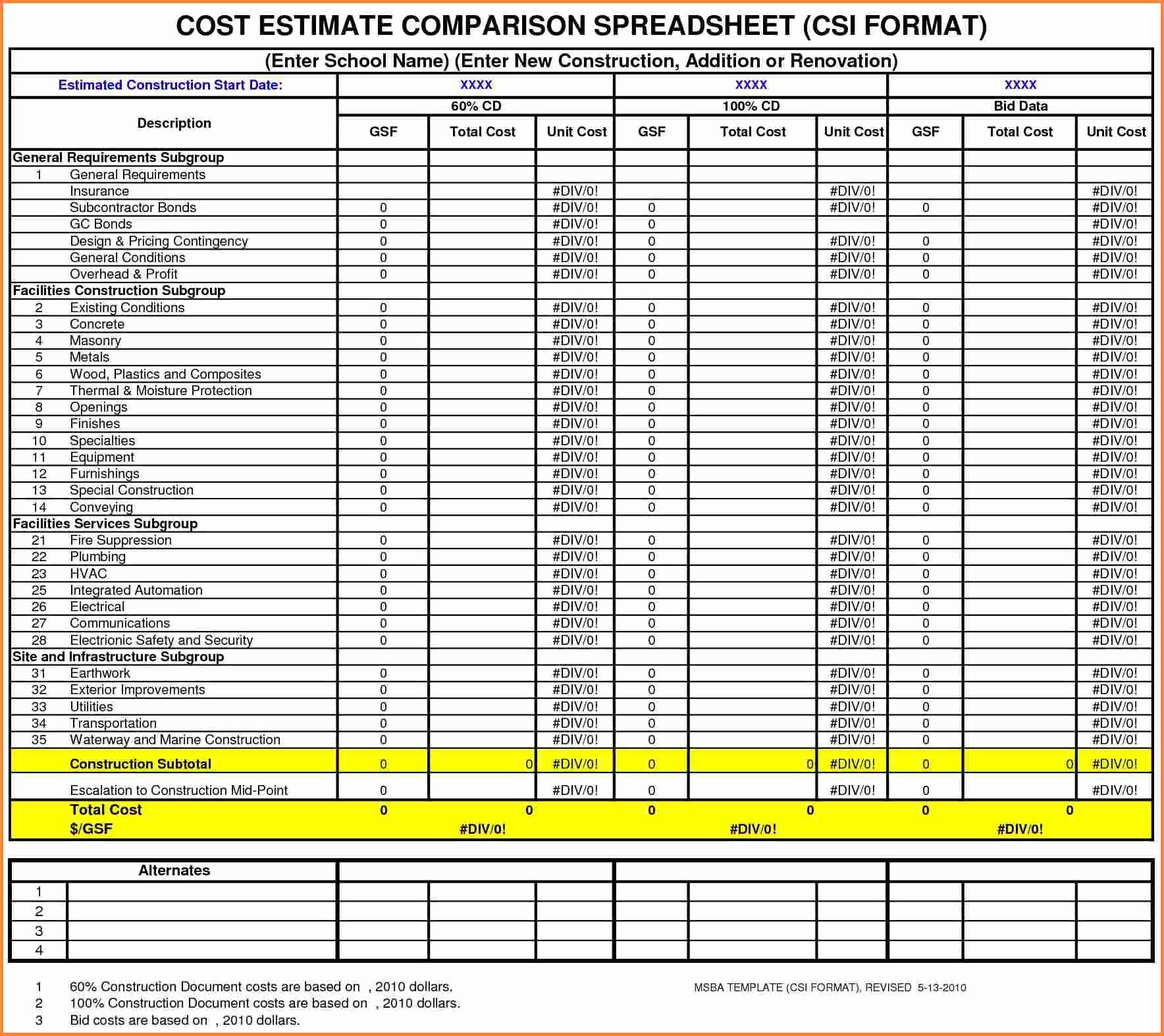 9 Building Construction Estimate Spreadsheet Excel