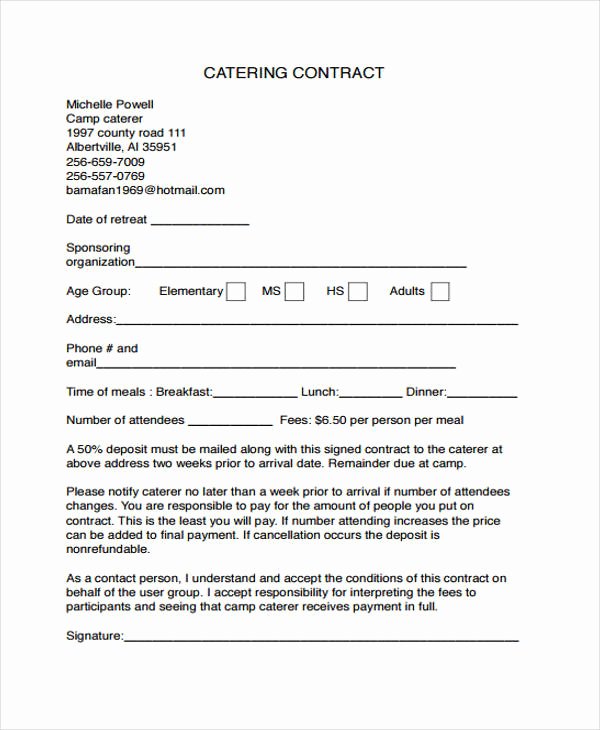 9 Catering Contract Templates Free Sample Example
