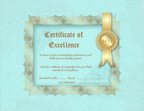 9 Certificate Of Excellence Templates – Samples Examples