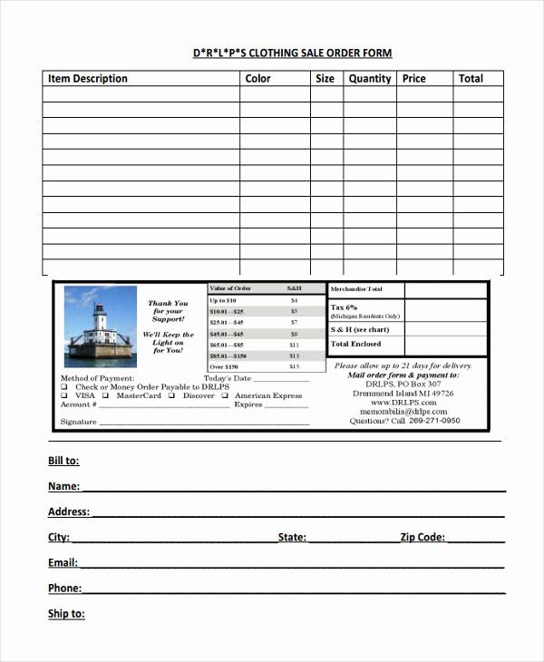 9 Clothing order forms Free Samples Examples format