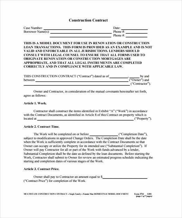 9 Construction Contract Templates – Pdf Word Pages