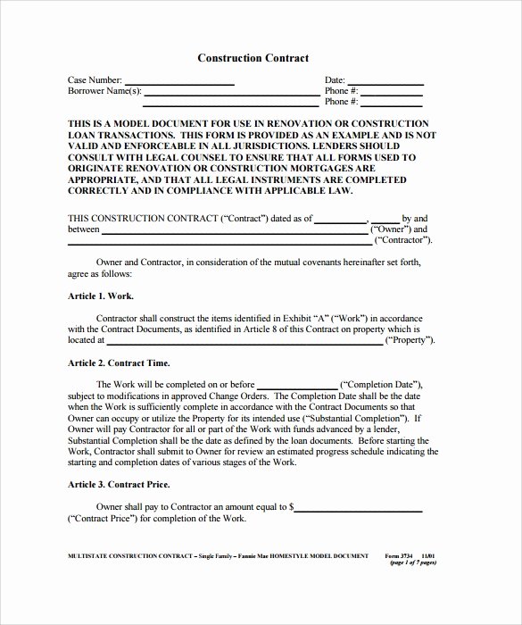 construction contract template