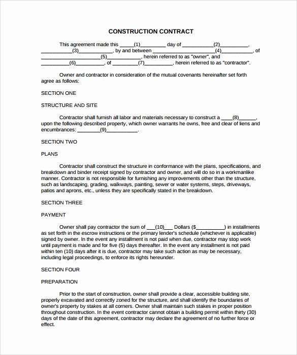 construction contract template