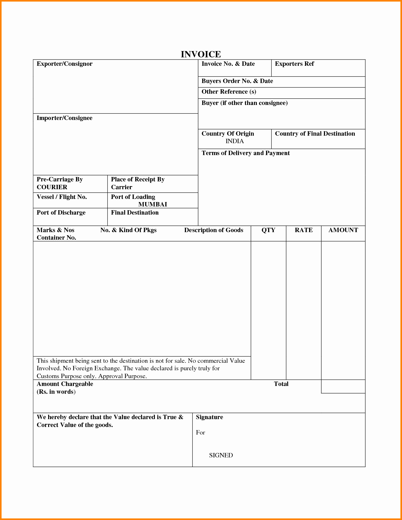 9 courier bill format in word