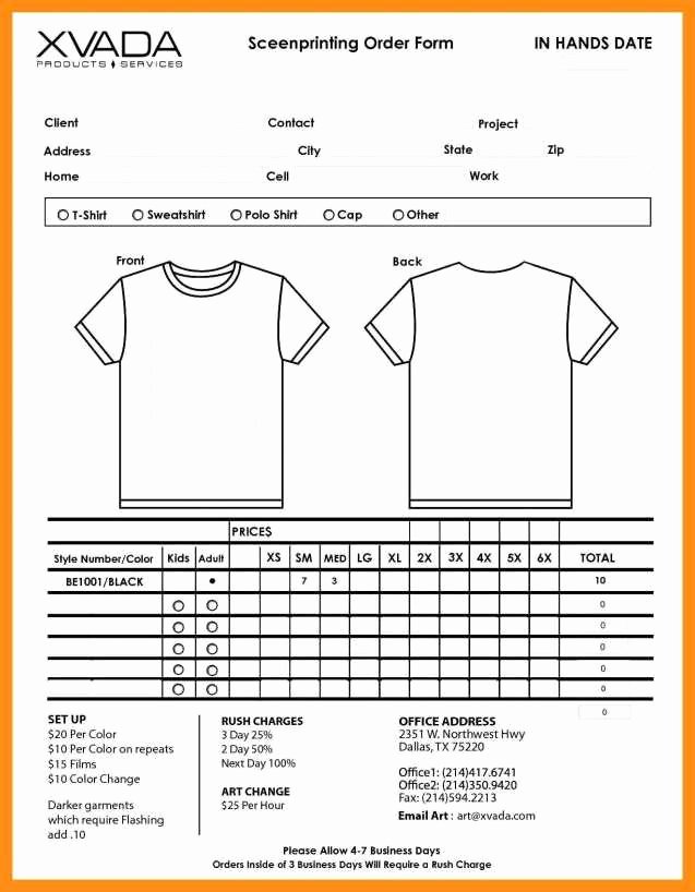 9 Custom T Shirt order form Template