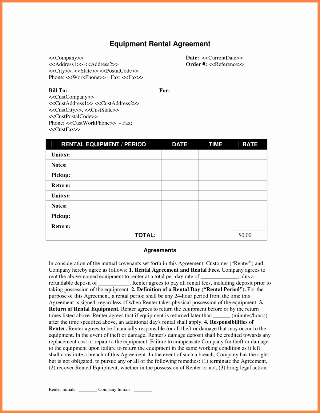 9 Equipment Rental Lease Agreement Template