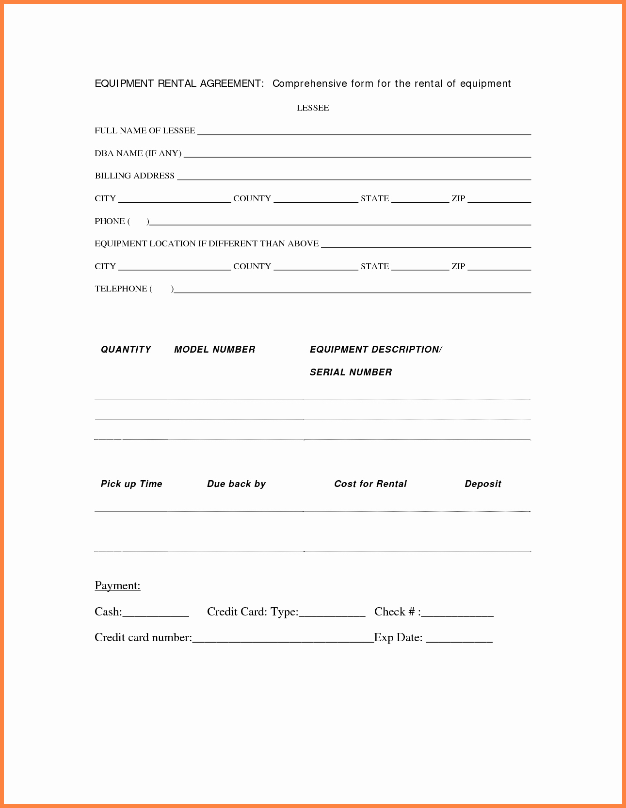 9 Equipment Rental Lease Agreement Template
