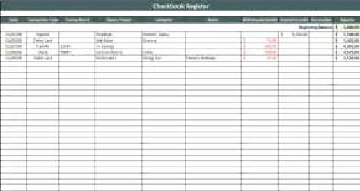 excel checkbook register template