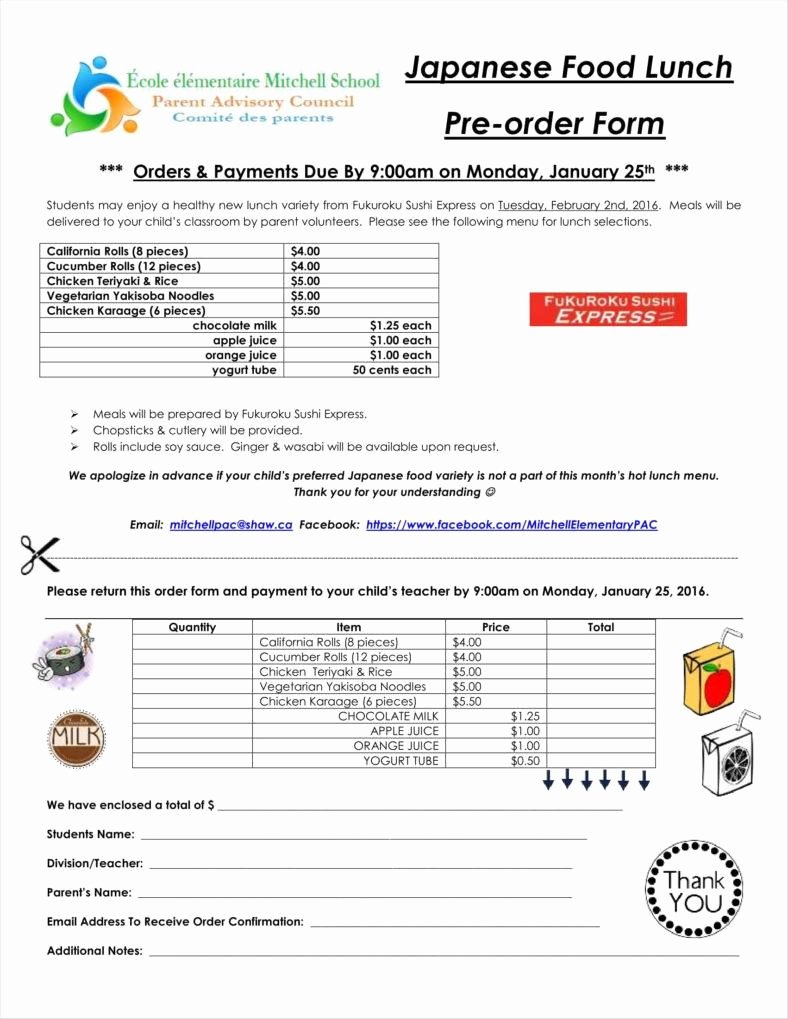 9 Food order form Templates Free Samples Examples