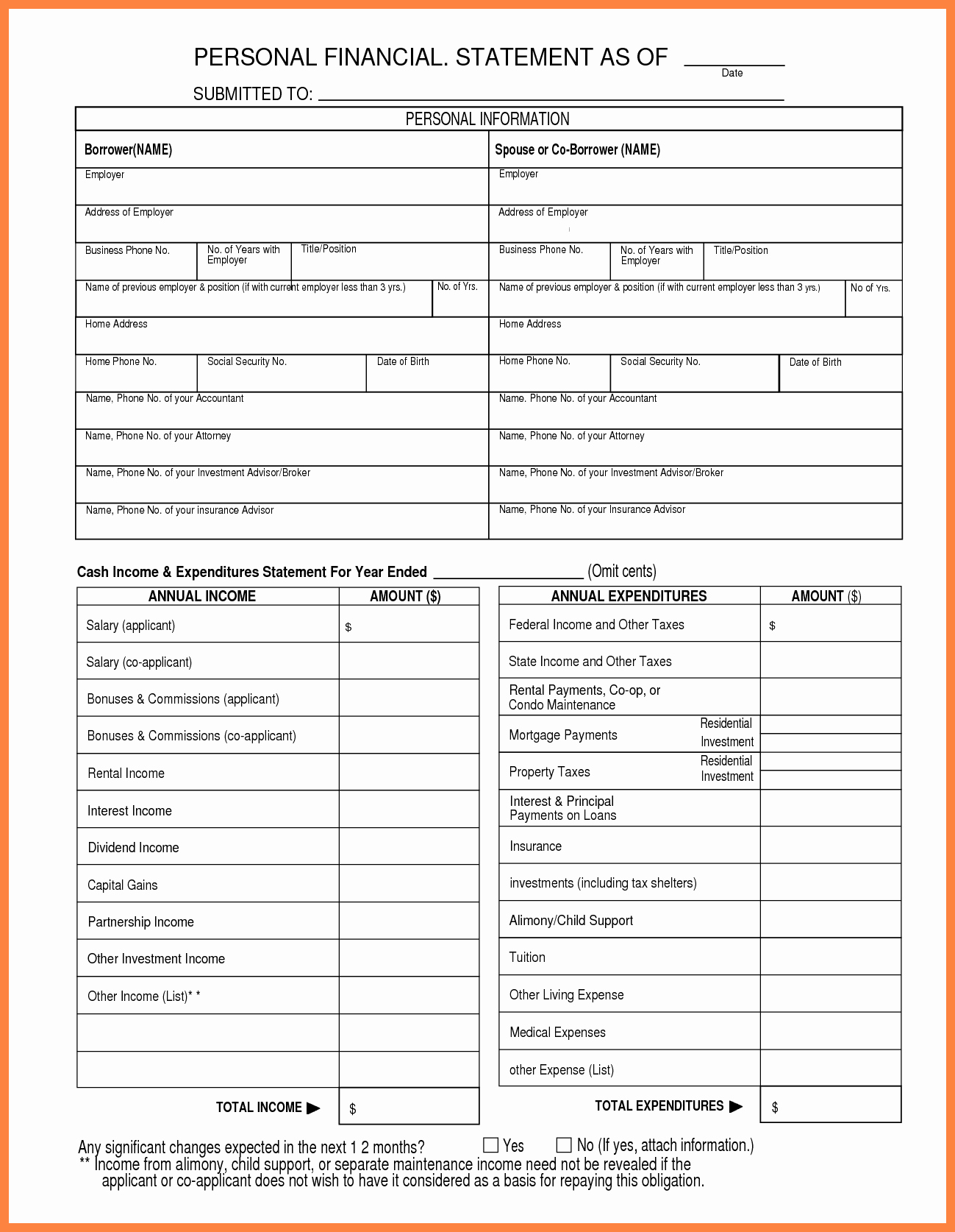 9 free personal financial statement template