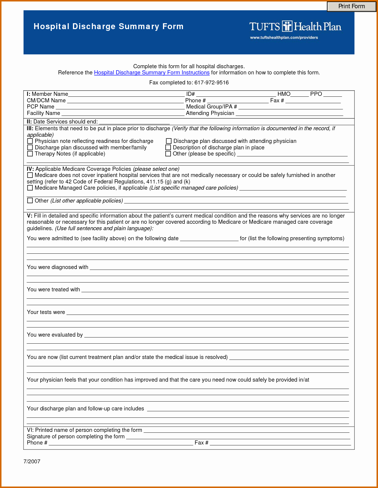 Free Printable Hospital Discharge Papers Printable Blank World