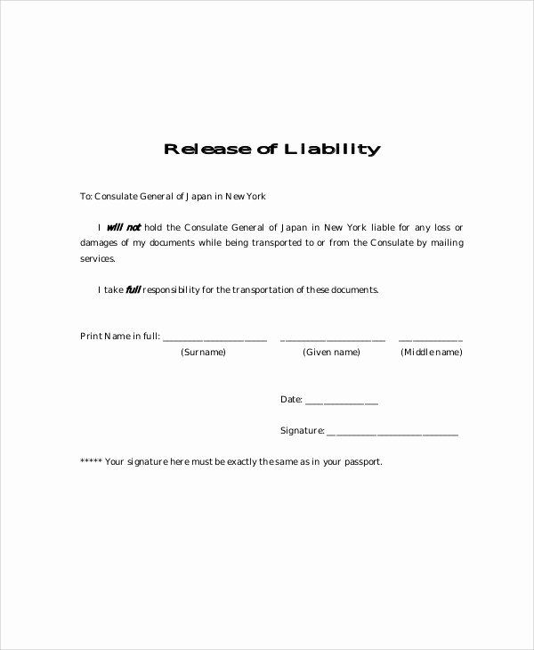 9 Free Release Of Liability form Samples