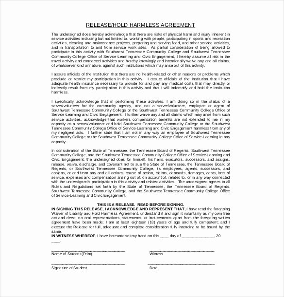 9 Hold Harmless Agreement Templates– Free Sample Example