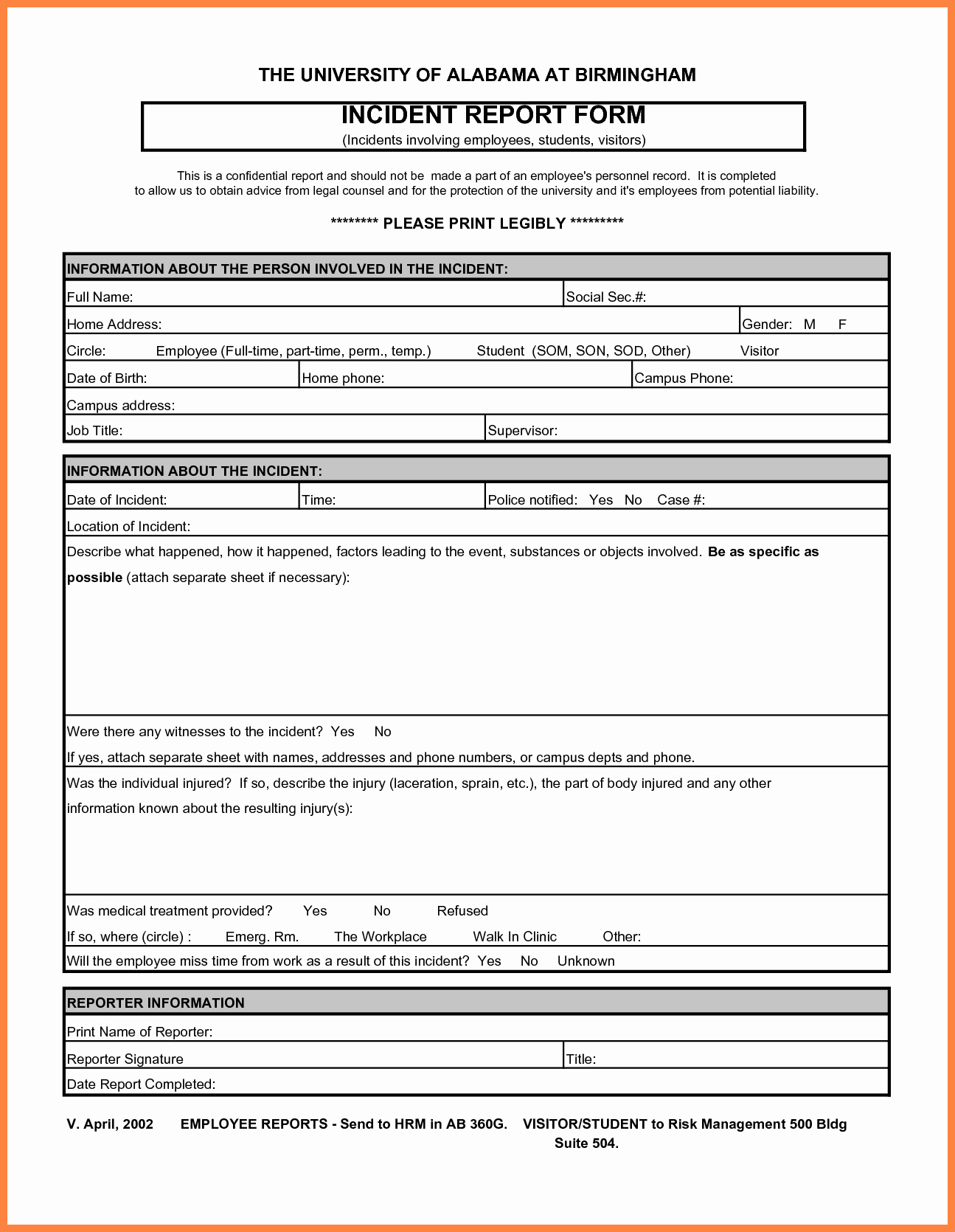 9 Incident and Accident Report form Template