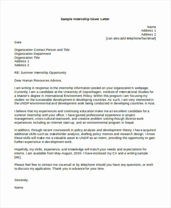 9 Internship Cover Letter Free Sample Example format
