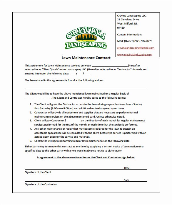 9 Lawn Service Contract Templates – Free Word Pdf