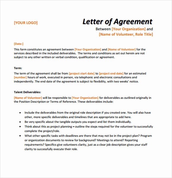 9 Letter Of Agreement Samples