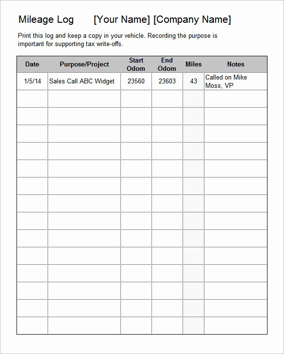 mileage log template