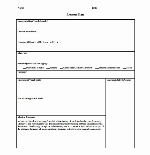 music lesson plan template