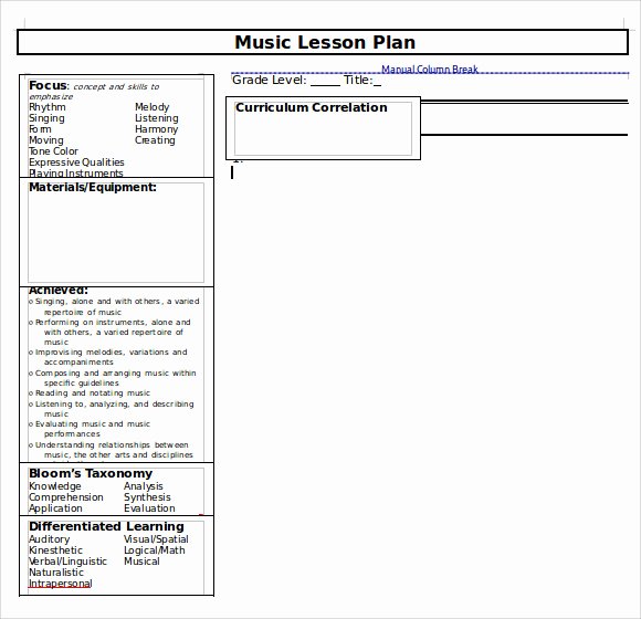 music lesson plan template