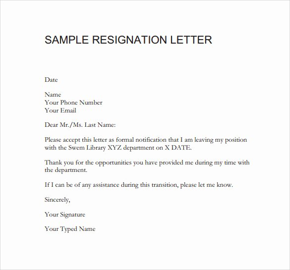 sample resignation letter template