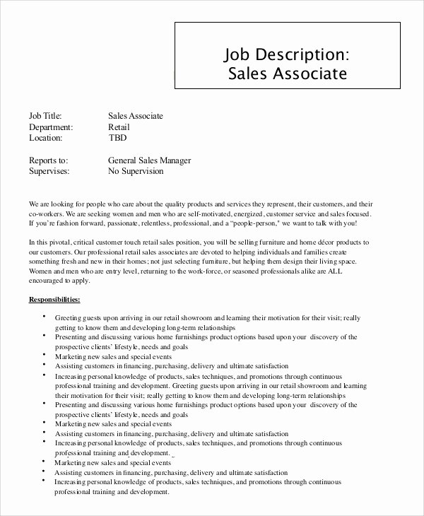 9 Sales associate Job Description Samples