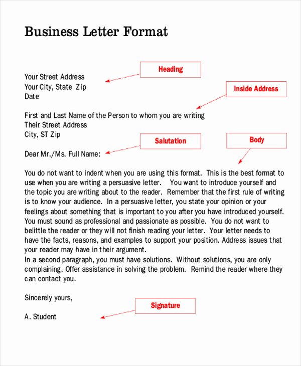 business letter format example