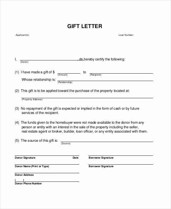 9 Sample Gift Letters – Pdf Word