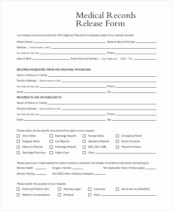 9 Sample Medical Records Release forms