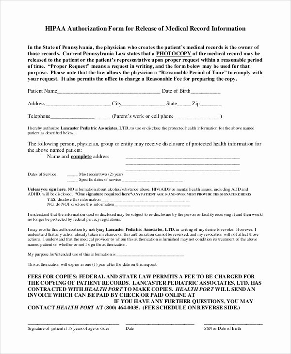 9 Sample Medical Records Release forms