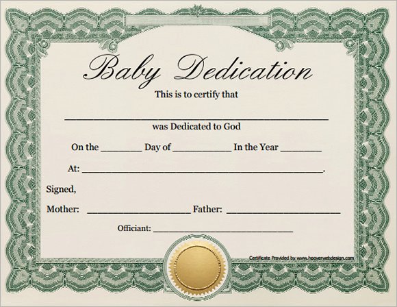 9 Sample Printable Baby Dedication Certificate Templates