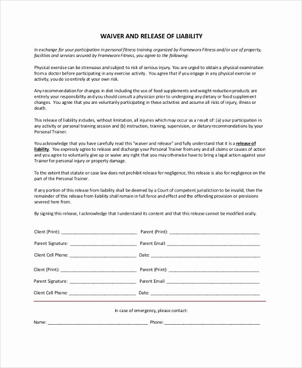 9 Sample Release Of Liability forms