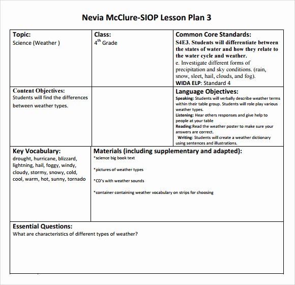 9 Siop Lesson Plan Samples