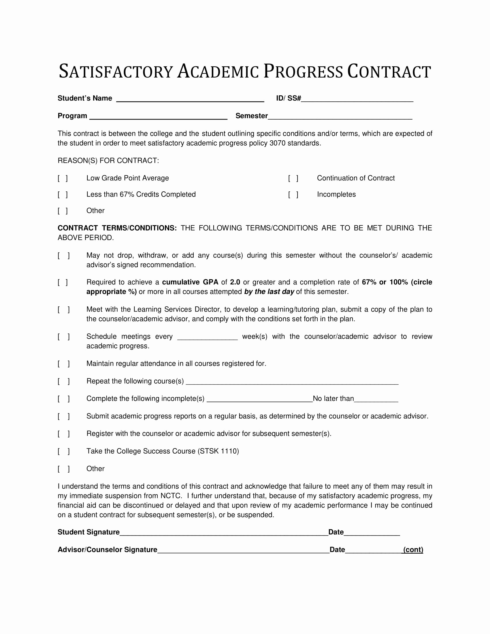 9 Student Academic Contract Template Examples Pdf