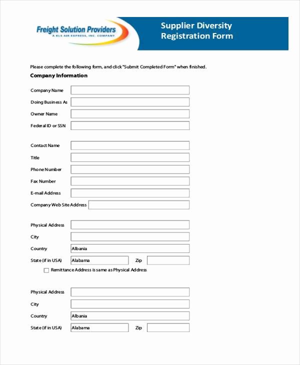 9 Supplier Registration form Samples Free Sample