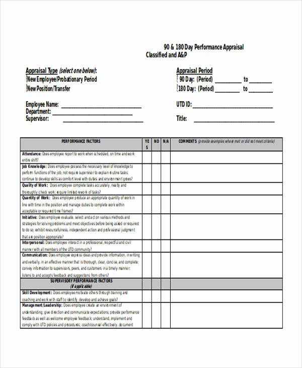 90 Day Employee Review form Dolapgnetband