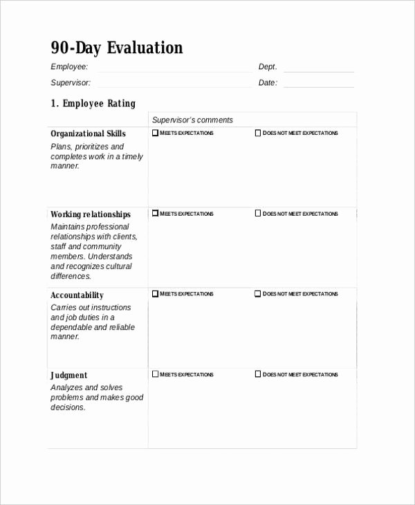 90 Day Employee Review form Hunt Hankk