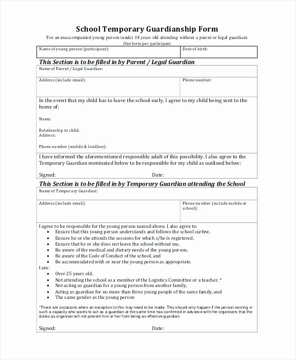 95 Temporary Guardianship Letter Use This Temporary