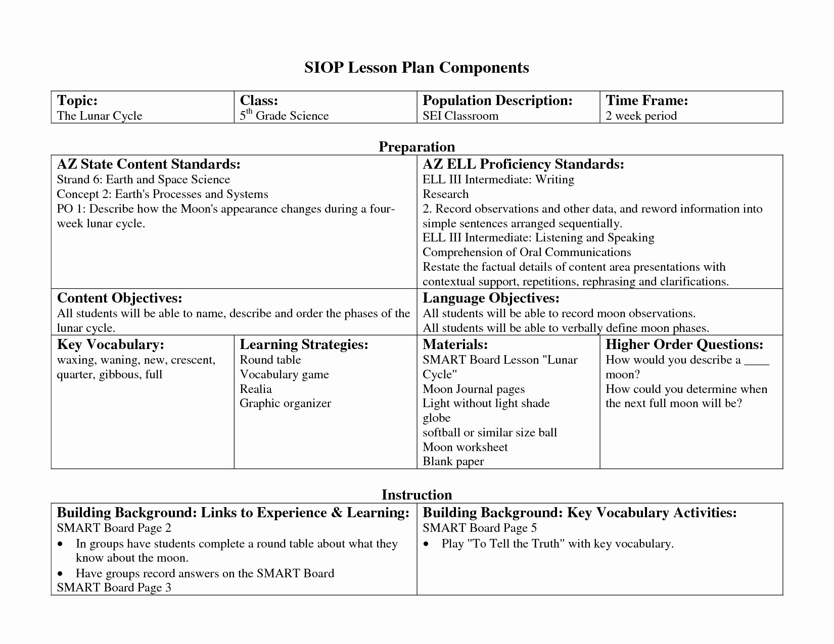 96 Siop Model Lesson Plan Examples Unusual the Siop
