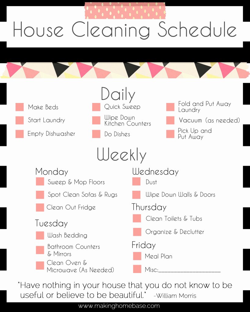 A Basic Cleaning Schedule Checklist Printable