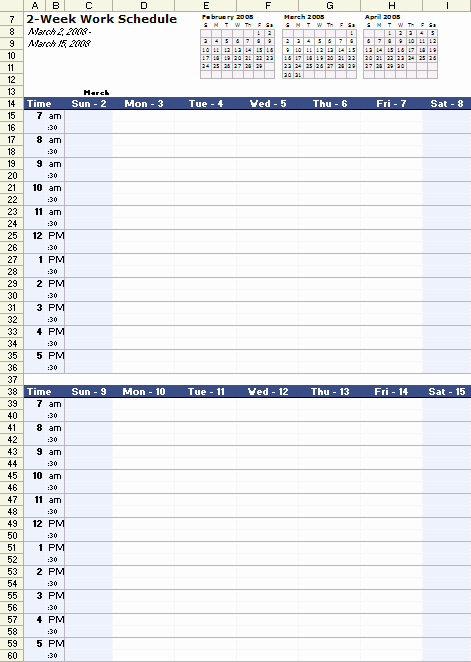 A Free Bi Weekly Work Schedule Template for Excel at