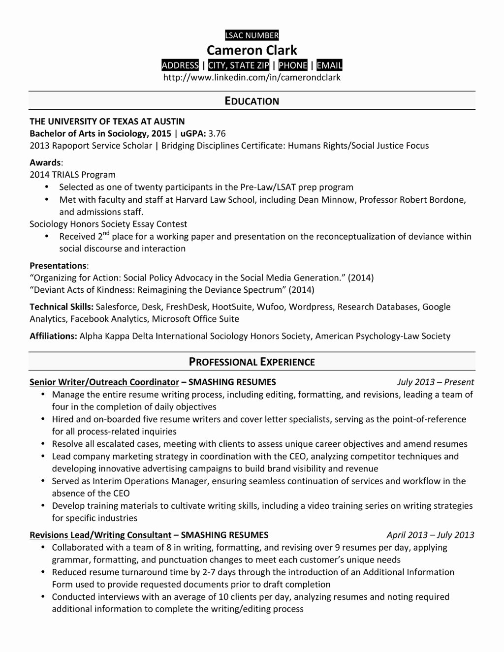 A Law School Resume that Made the Cut