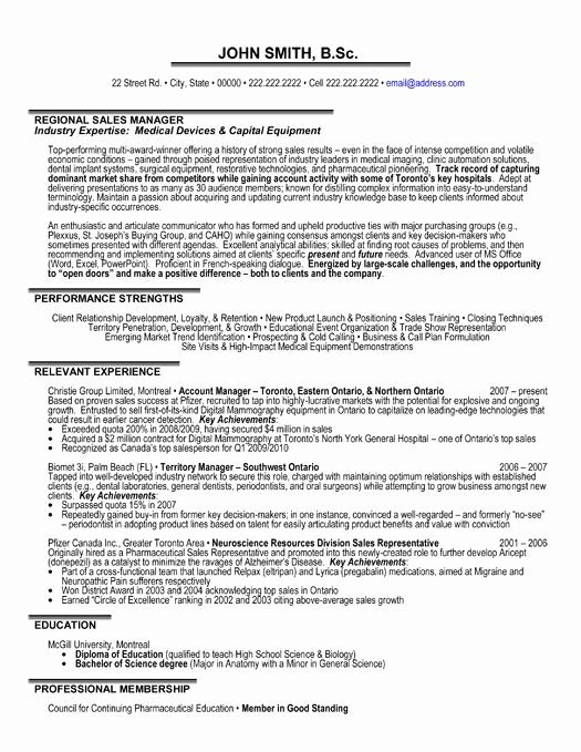 A Professional Resume Template for A Regional Sales