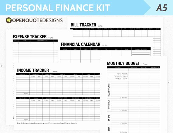 A5 Filofax Finance Printable Personal Finance Kit Monthly