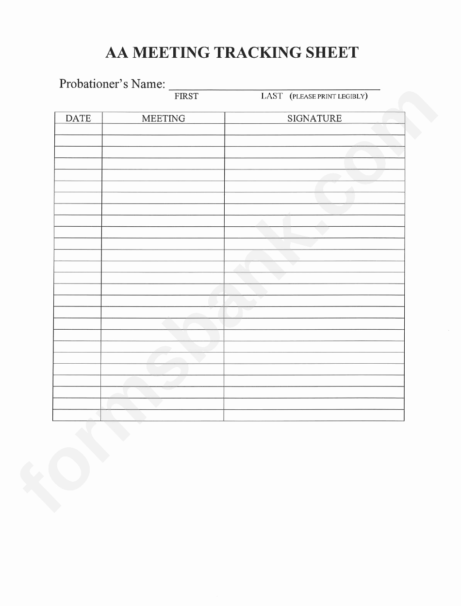 Aa Meeting attendance Tracking Sheet Template Printable