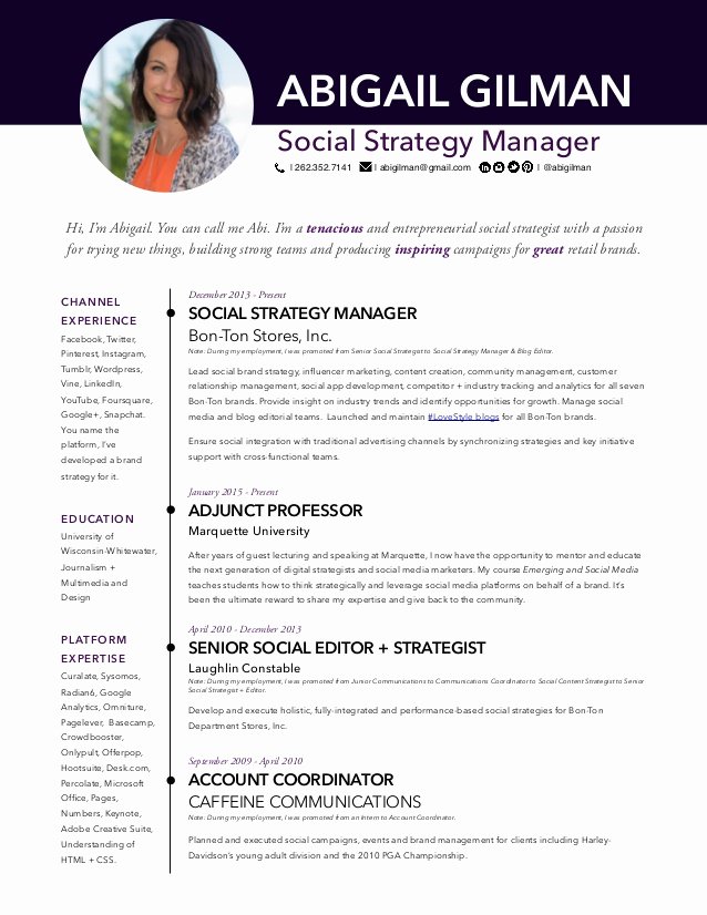 Abigail Gilman social Media Manager Resume