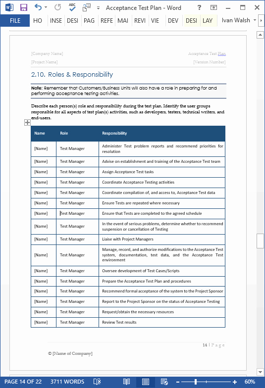 Acceptance Test Plan Template – Ms Word