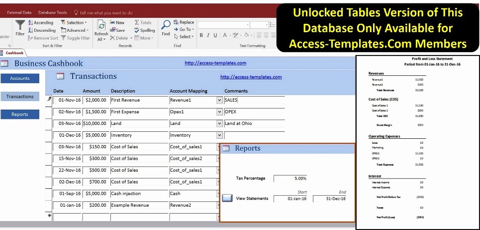 Access Database Small Business Accounting Cashbook