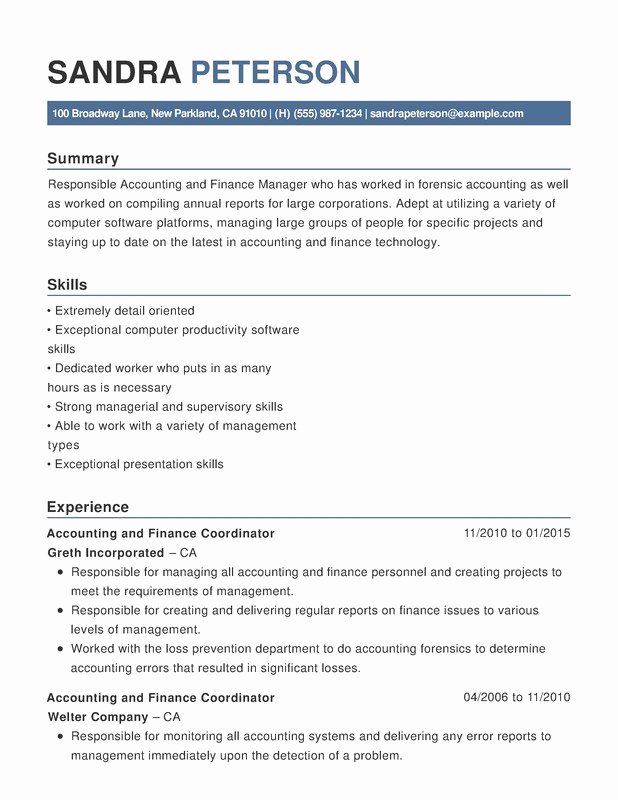 Accounting &amp; Finance Chronological Resumes Resume Help