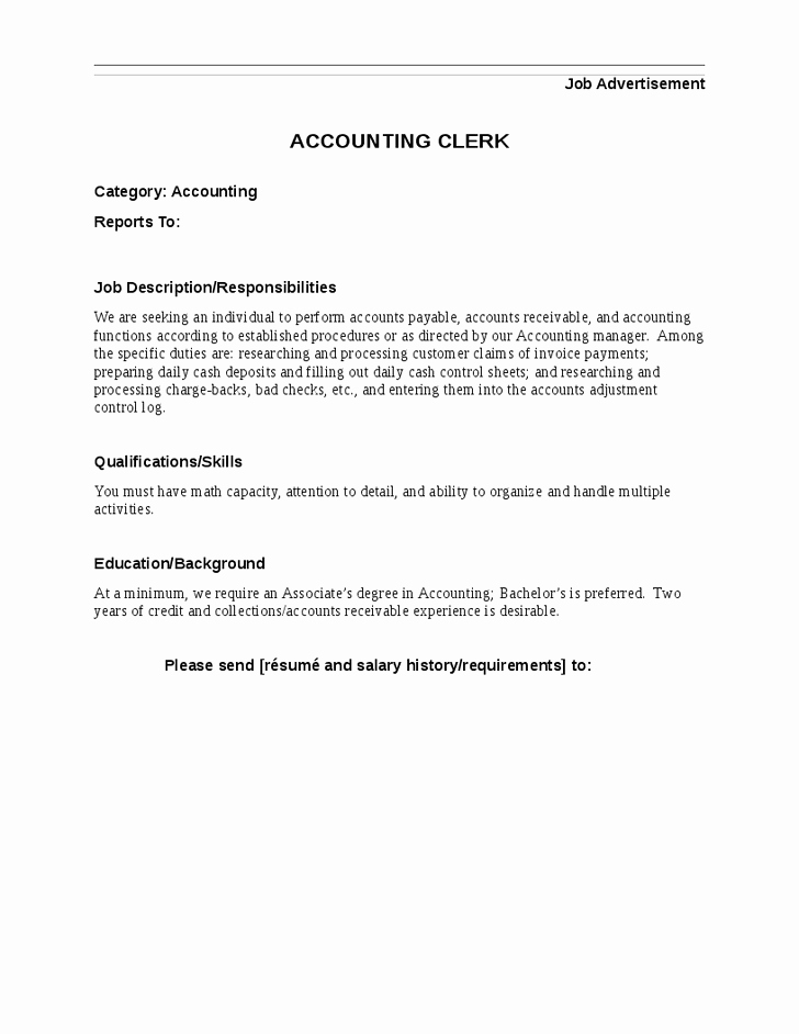 Accounting Clerk Job Description for Resume